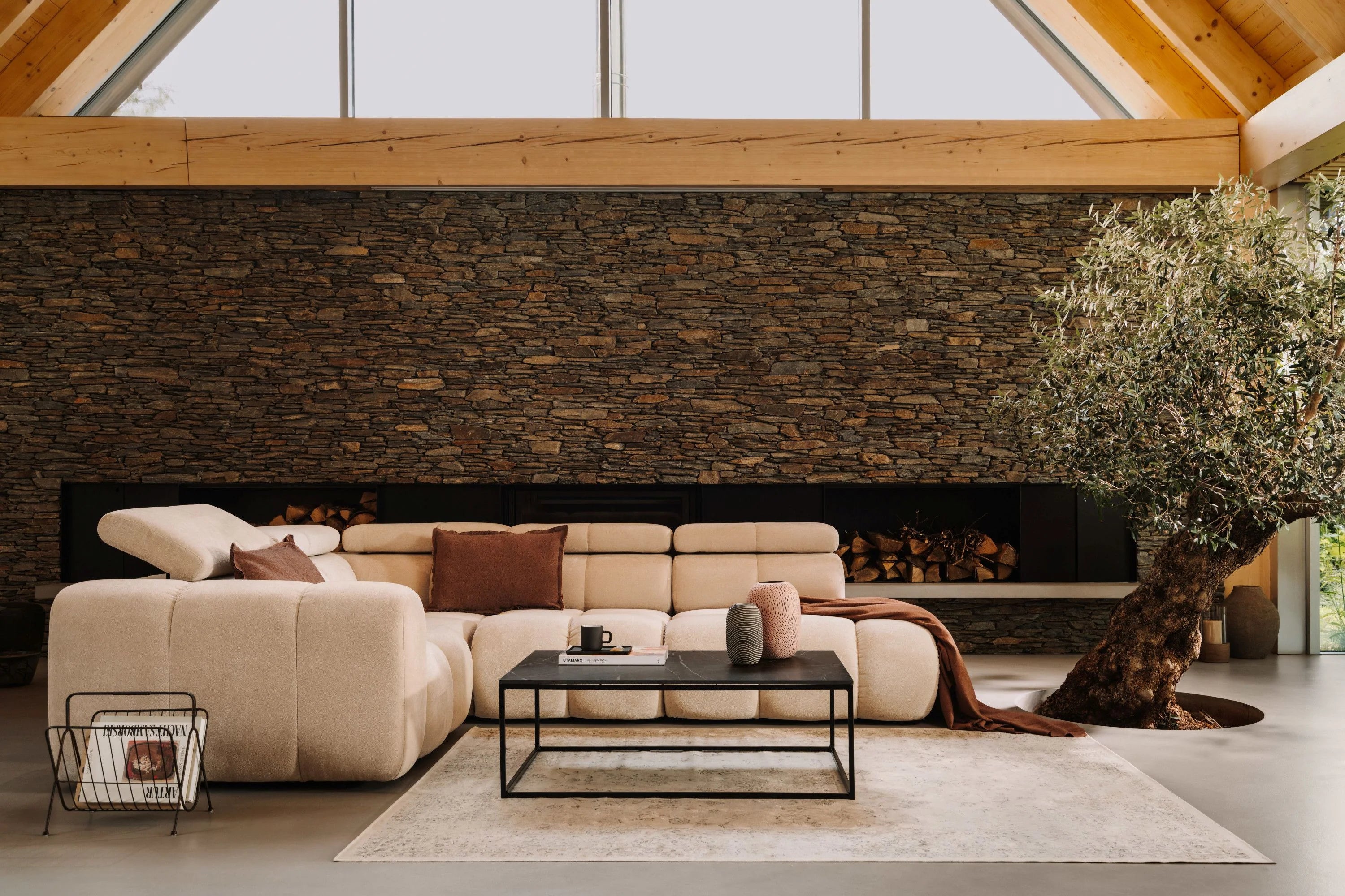 Designer Ecksofa Bloom L mit Kopfstützen Chenille