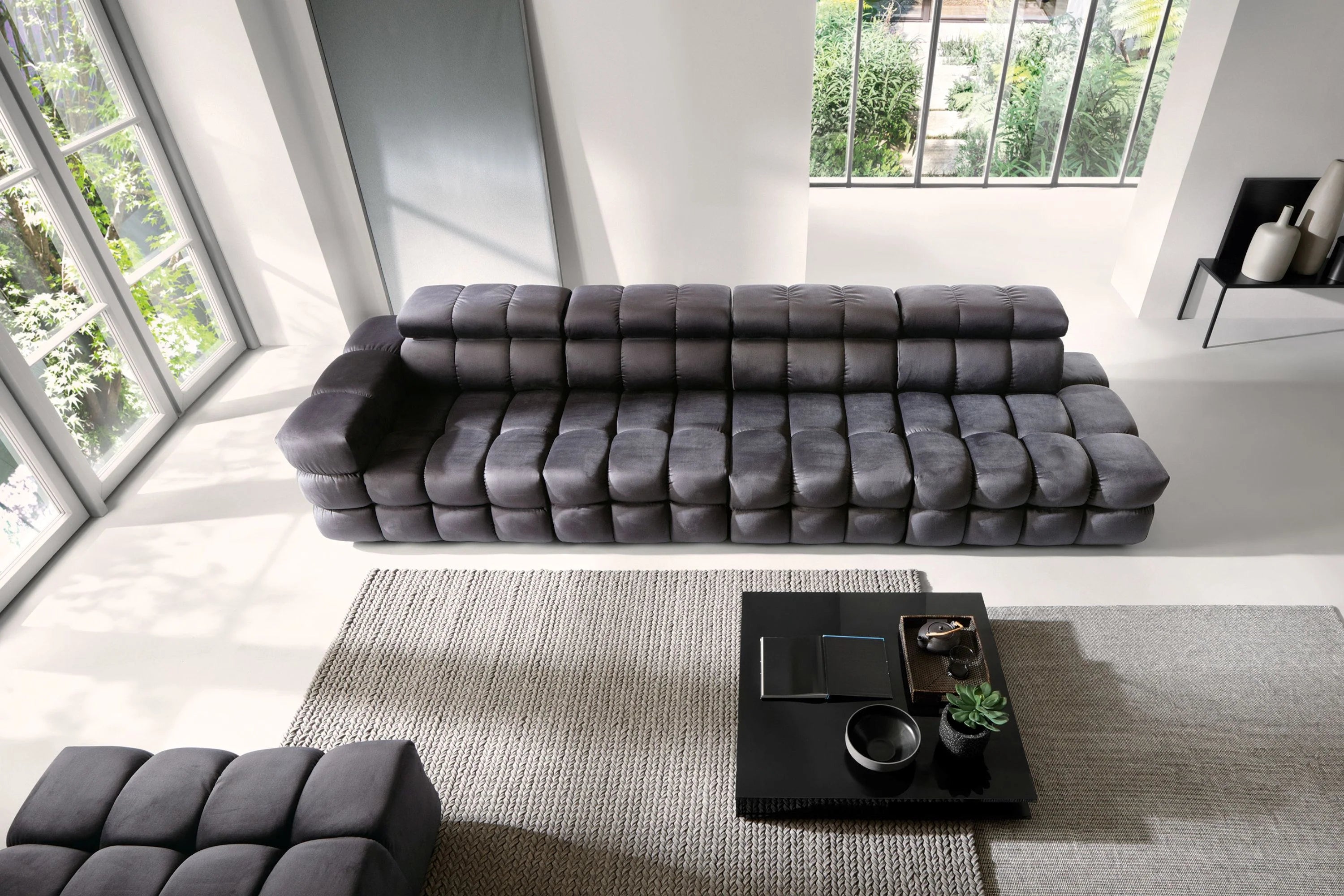Designer Sofa Buffalo mit Kopfstützen modular in Samt