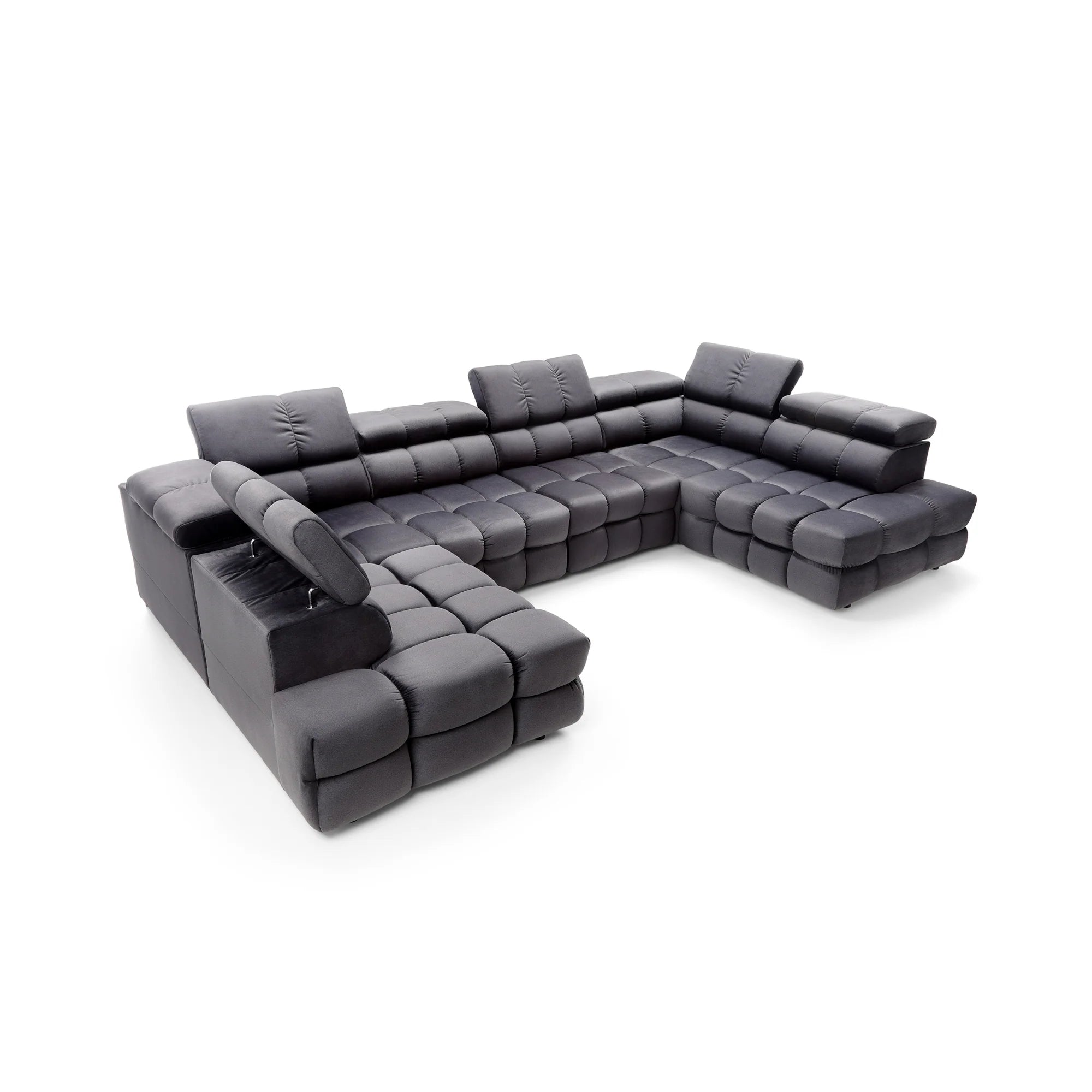 Designer Wohnlandschaft Buffalo mit Schlaffunktion & Stauraum in Samt