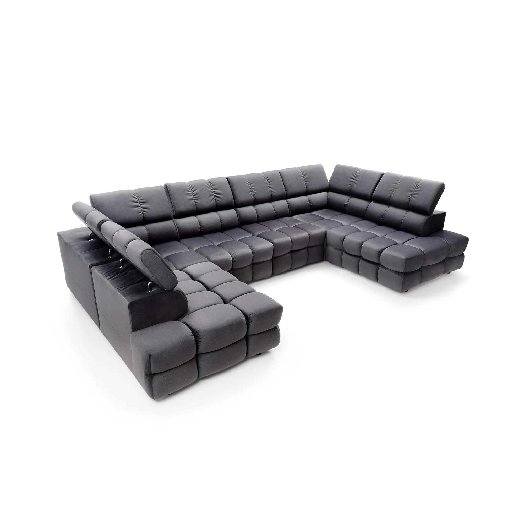 Designer Wohnlandschaft Buffalo mit Schlaffunktion & Stauraum in Samt