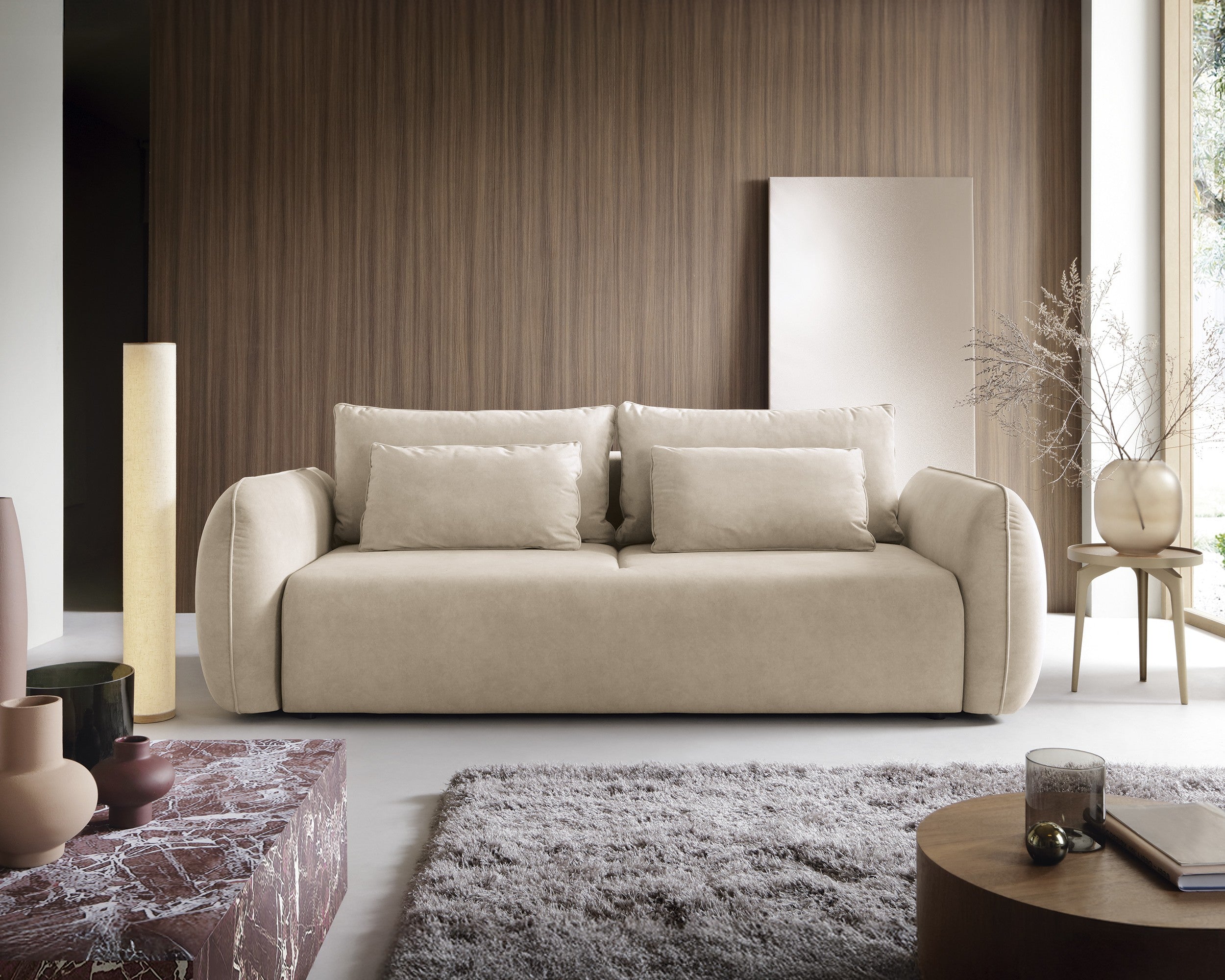 Designer Maloy Sofa mit Schlaffunktion & Bettkasten in Samt