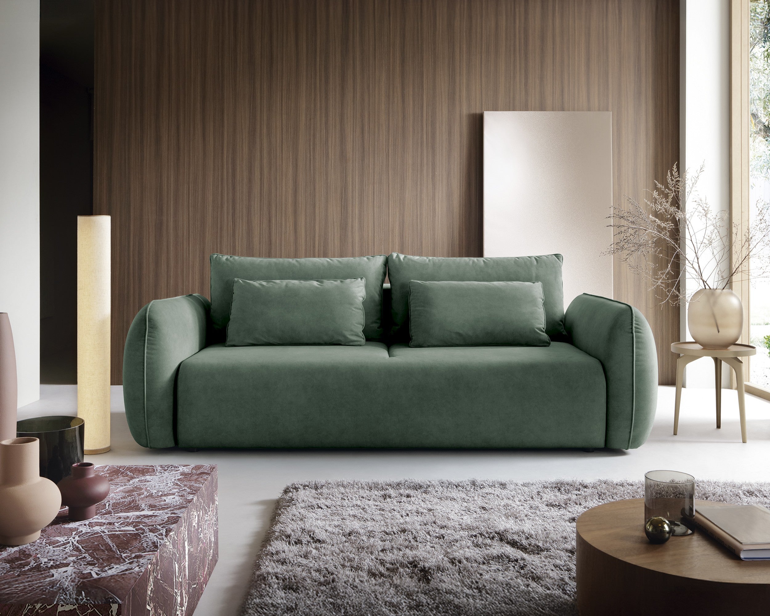 Designer Maloy Sofa mit Schlaffunktion & Bettkasten in Samt
