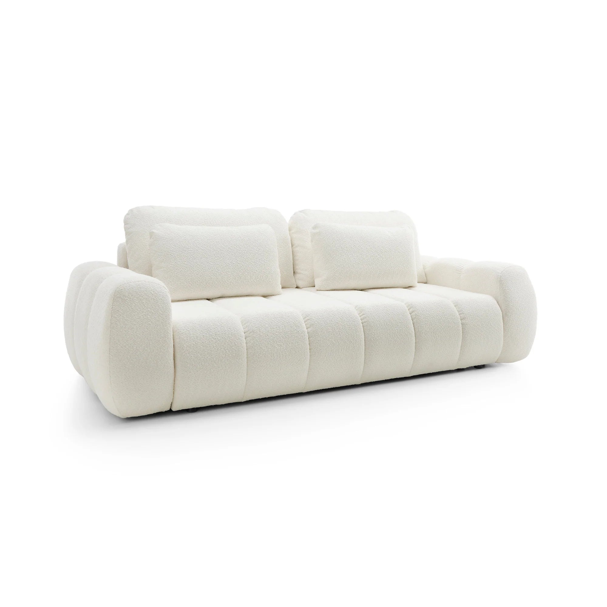 Designer Sofa Mooma mit Schlaffunktion & Bettkasten in Bouclé
