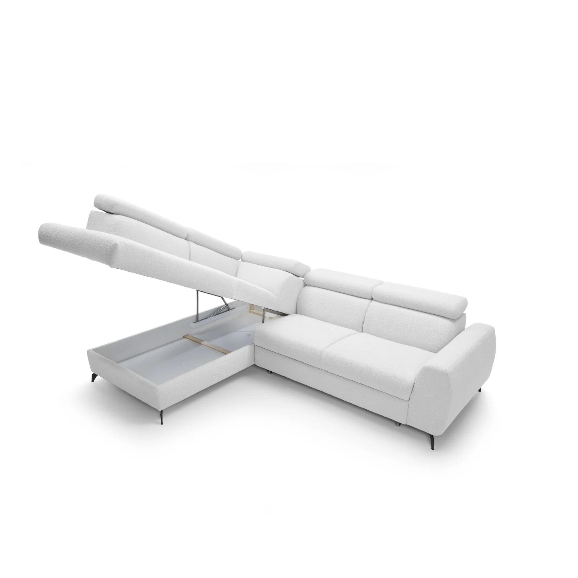 Designer Ecksofa Stille mit Schlaf- und Bettkasten Bouclé