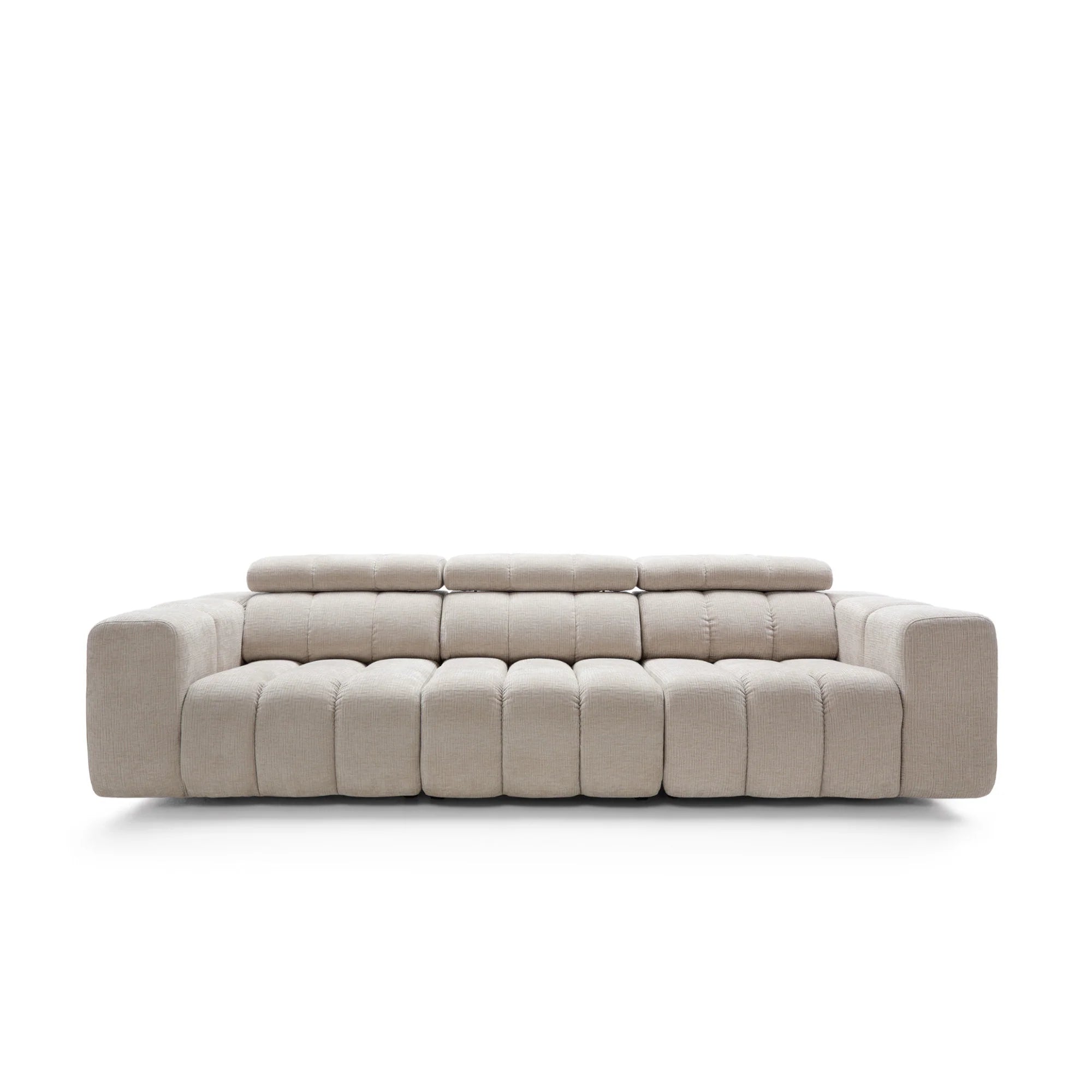 Designer Sofa Zürich mit verstellbaren Kopfstützen in Chenille
