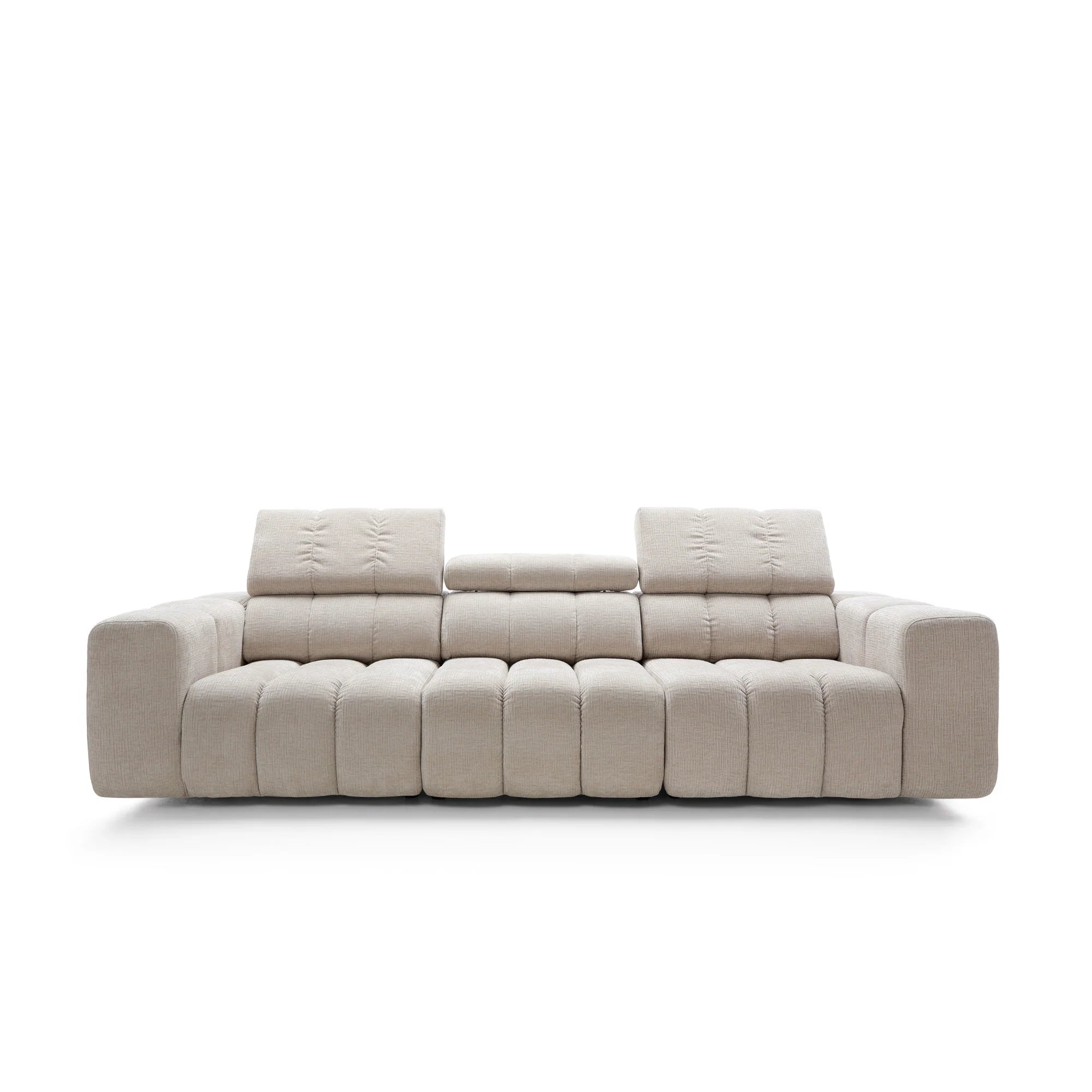 Designer Sofa Zürich mit verstellbaren Kopfstützen in Chenille