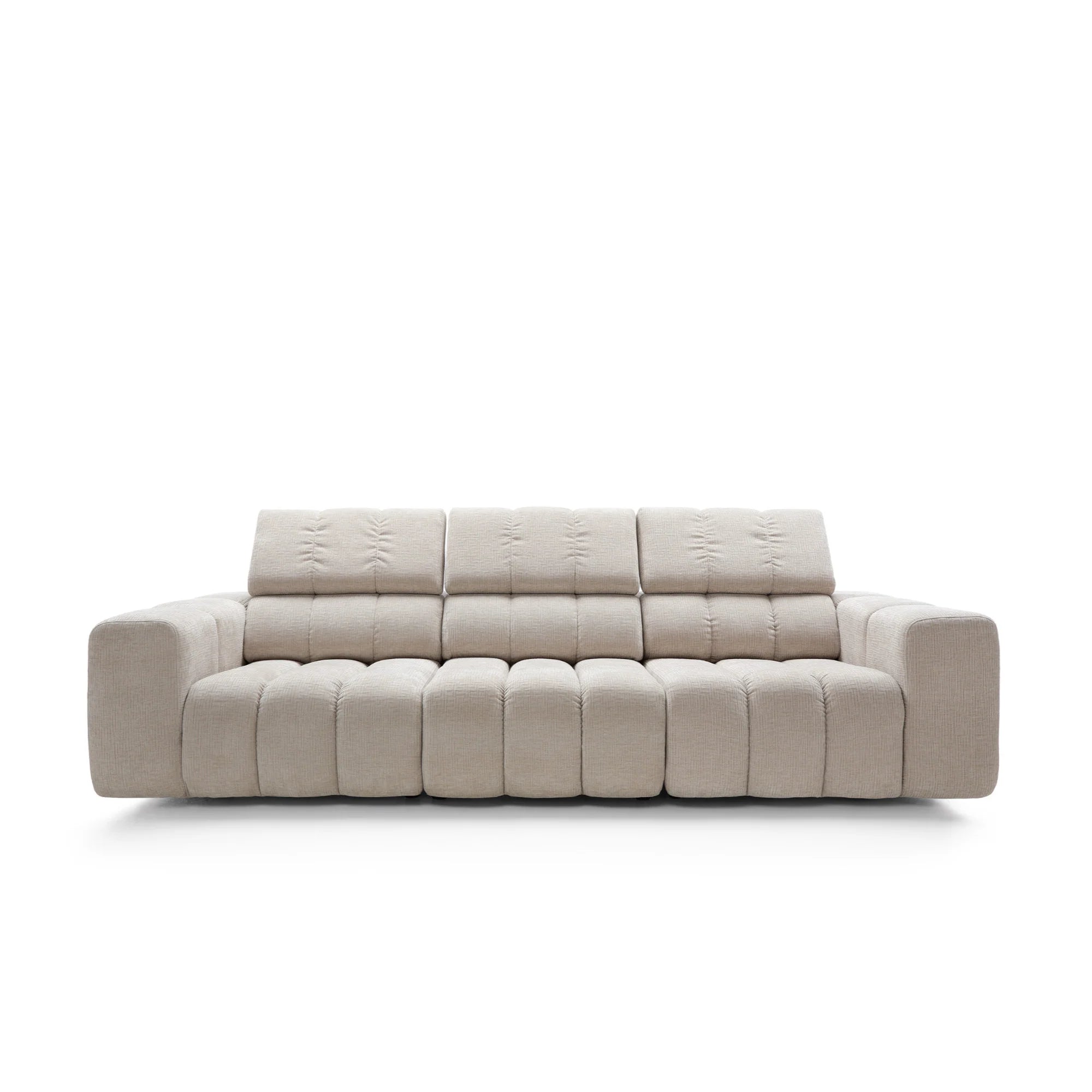 Designer Sofa Zürich mit verstellbaren Kopfstützen in Chenille