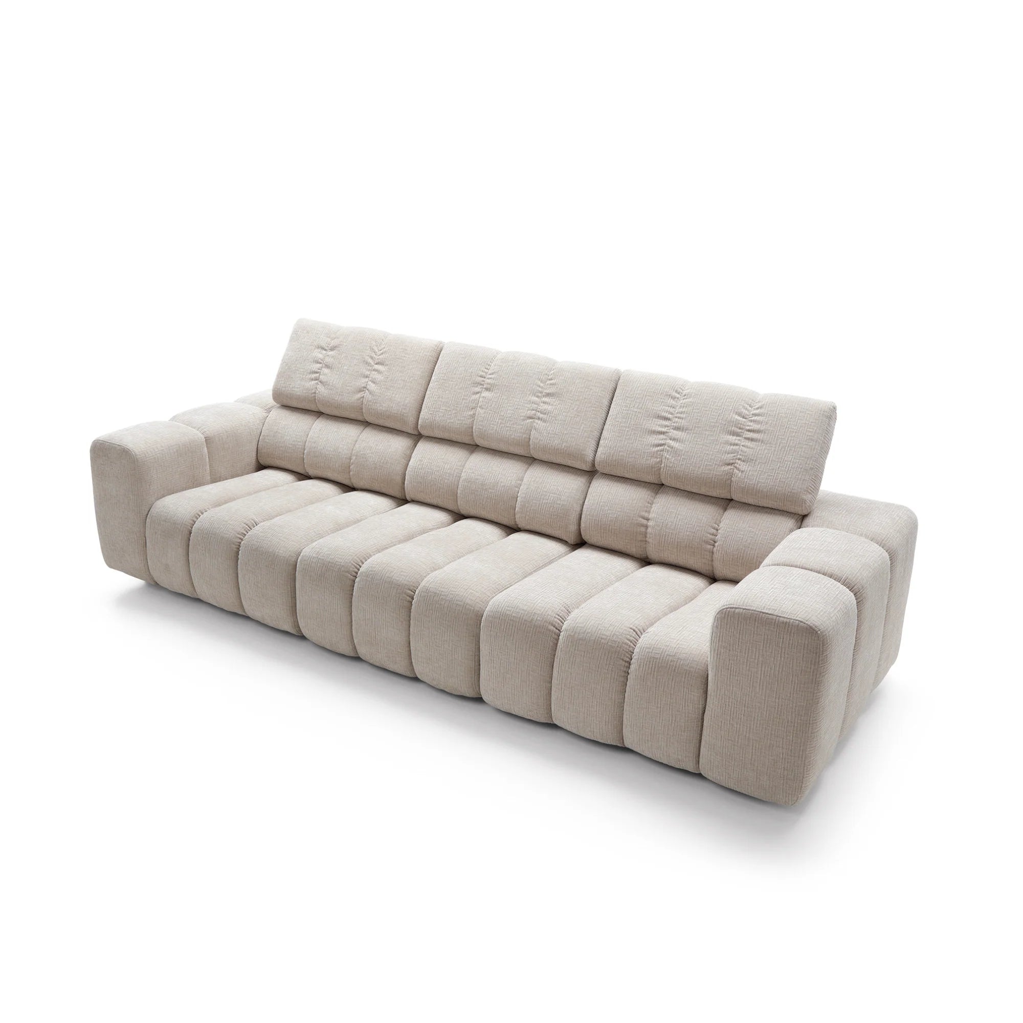 Designer Sofa Zürich mit verstellbaren Kopfstützen in Chenille