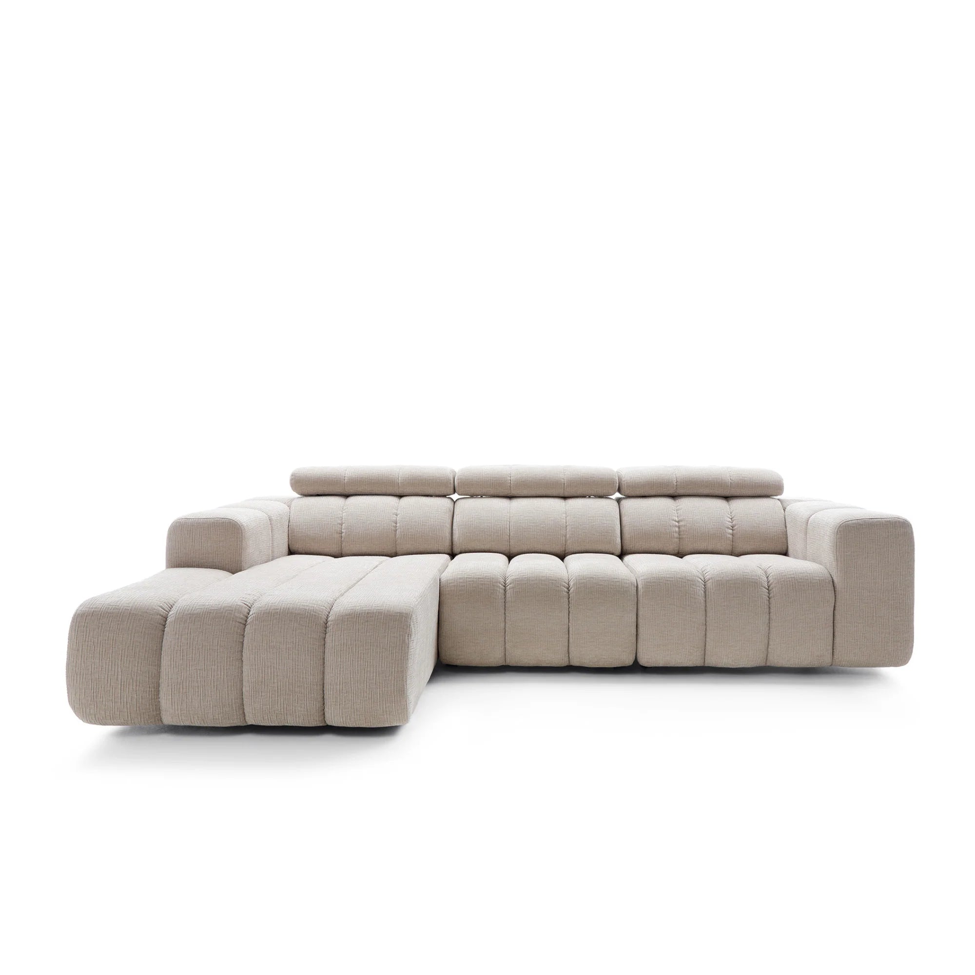 Designer Ecksofa Zürich modular mit Kopfstützen & Chenille