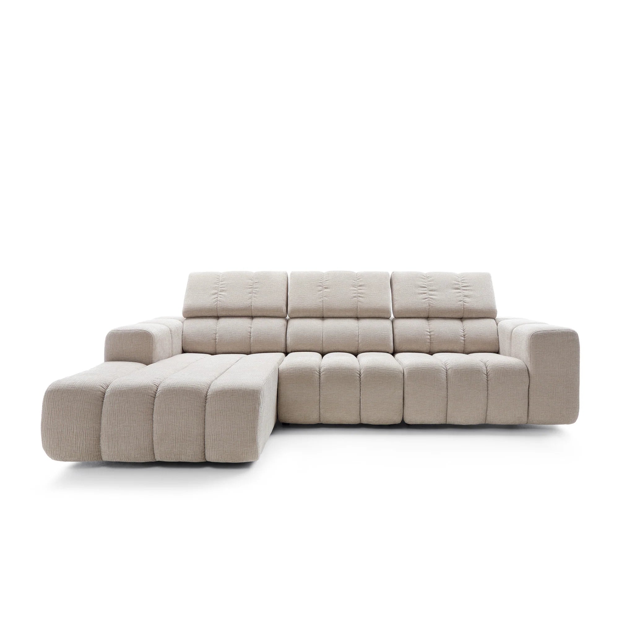Designer Ecksofa Zürich modular mit Kopfstützen & Chenille