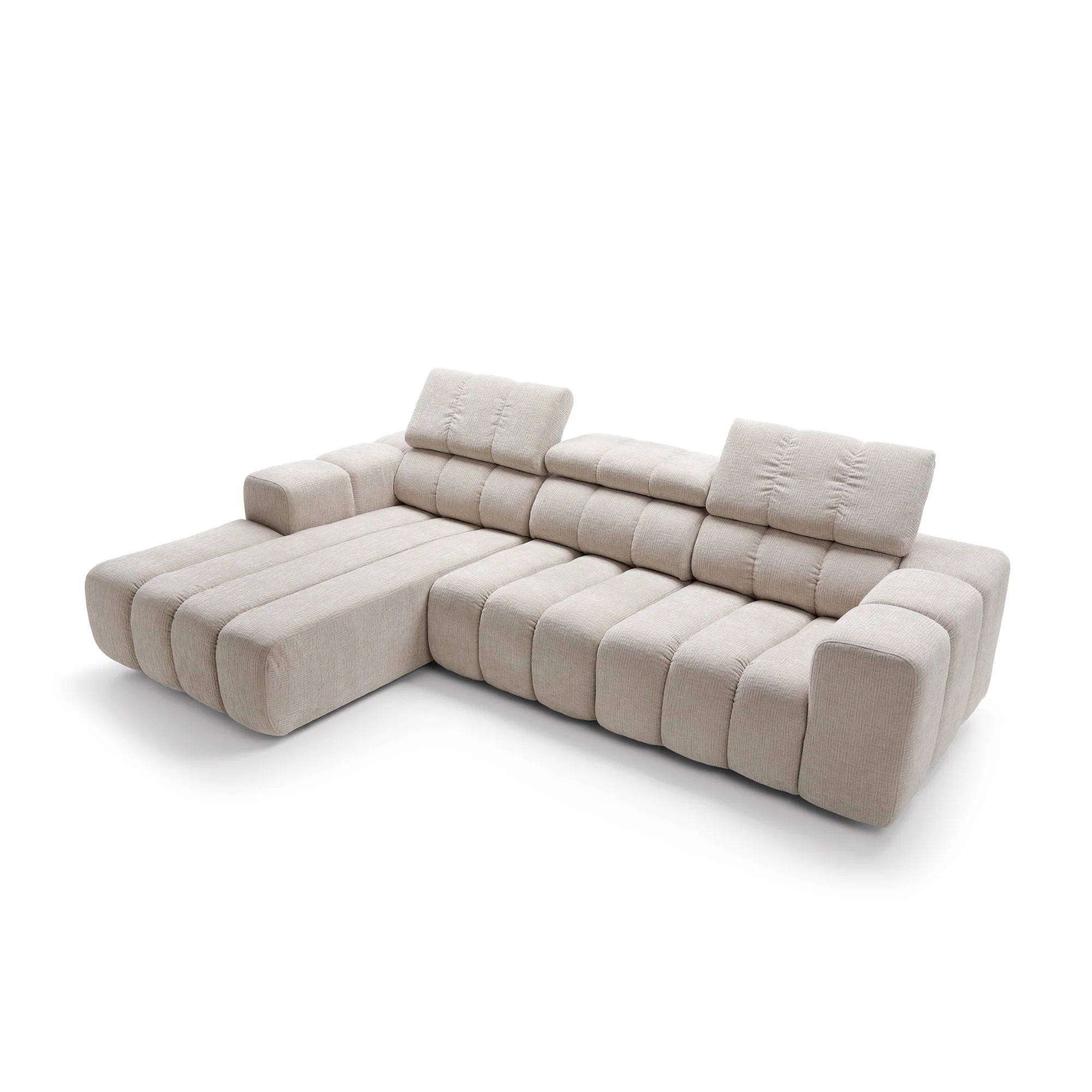 Designer Ecksofa Zürich modular mit Kopfstützen & Chenille