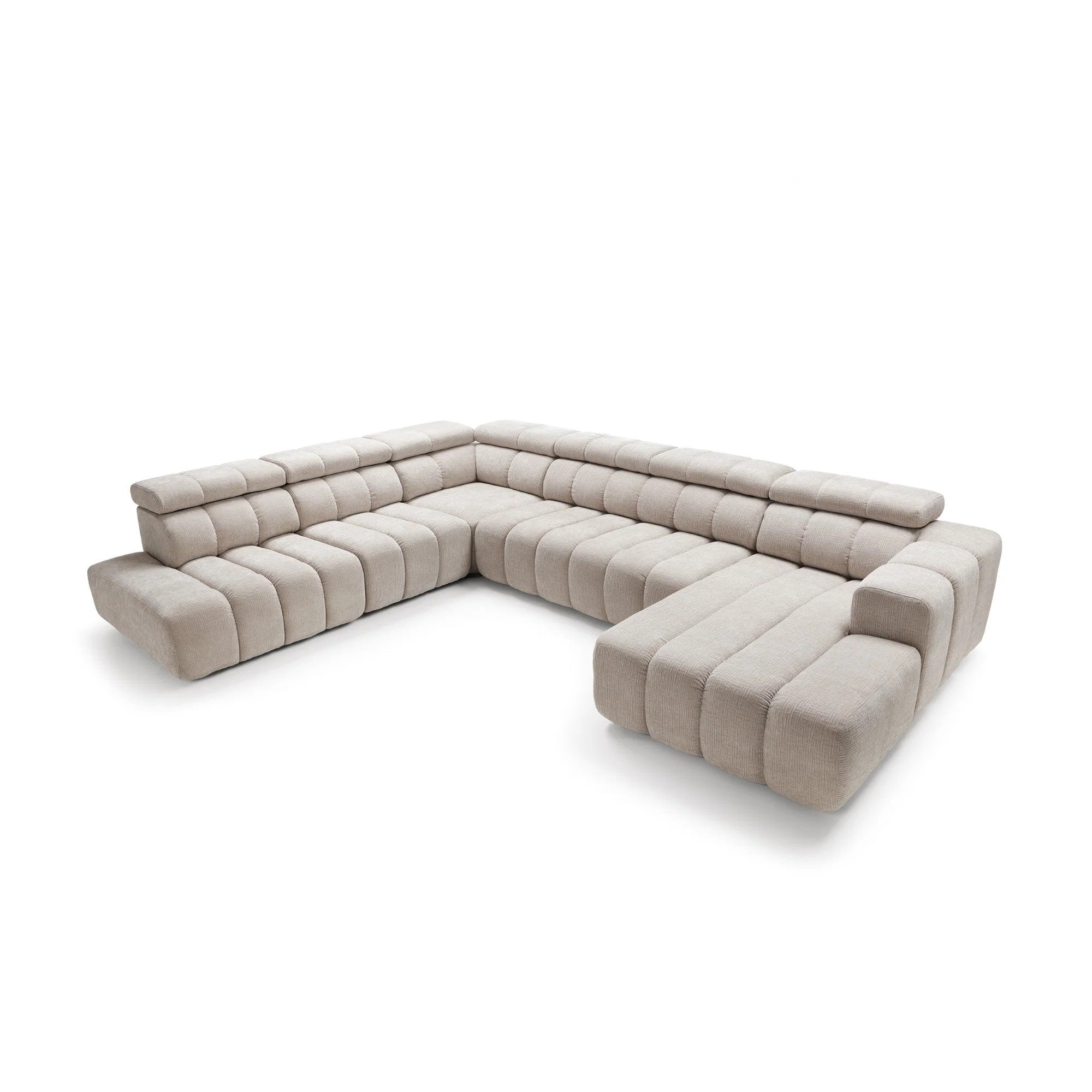 Designer Wohnlandschaft Zürich mit elektrischer Sitzverlängerung in Chenille