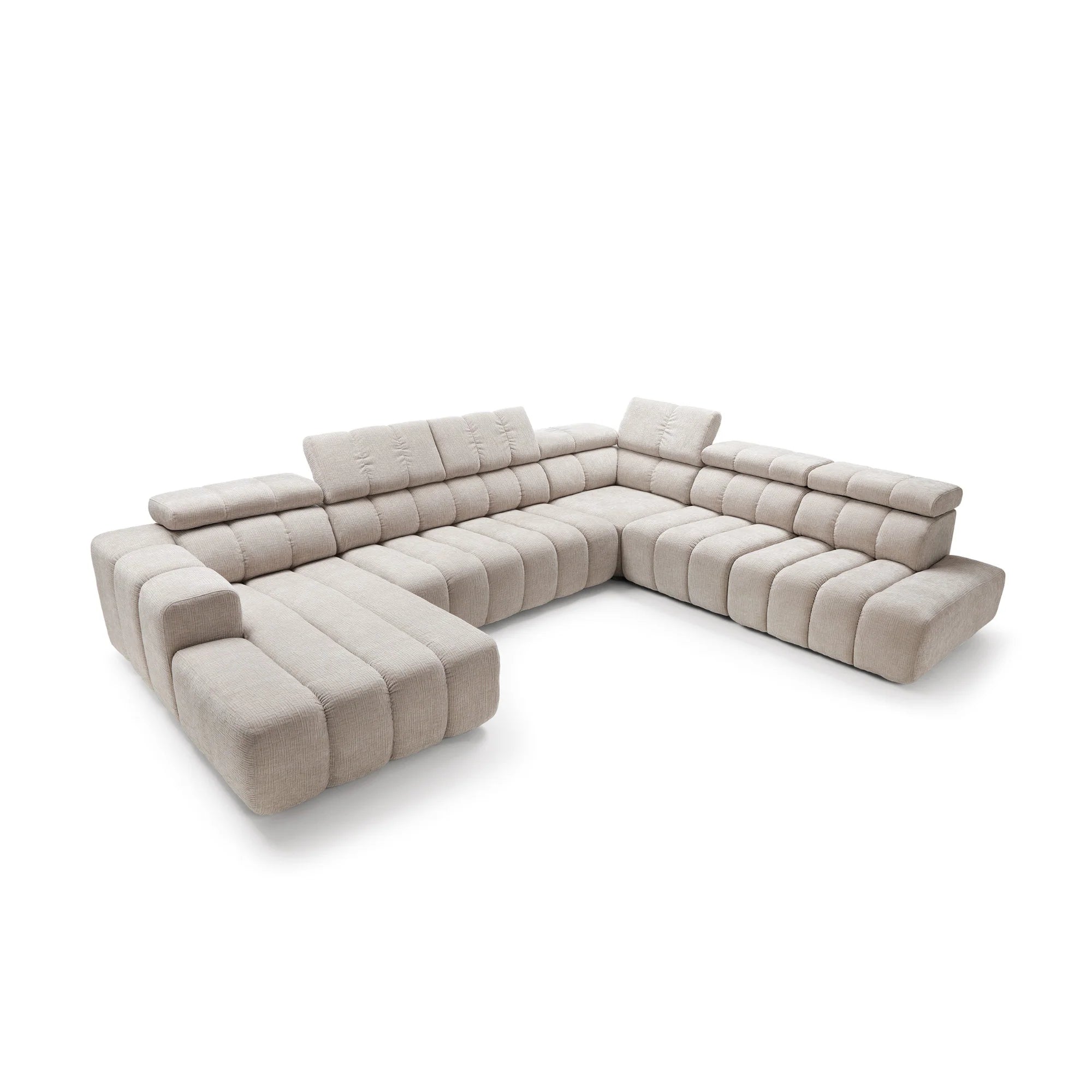 Designer Wohnlandschaft Zürich mit elektrischer Sitzverlängerung in Chenille