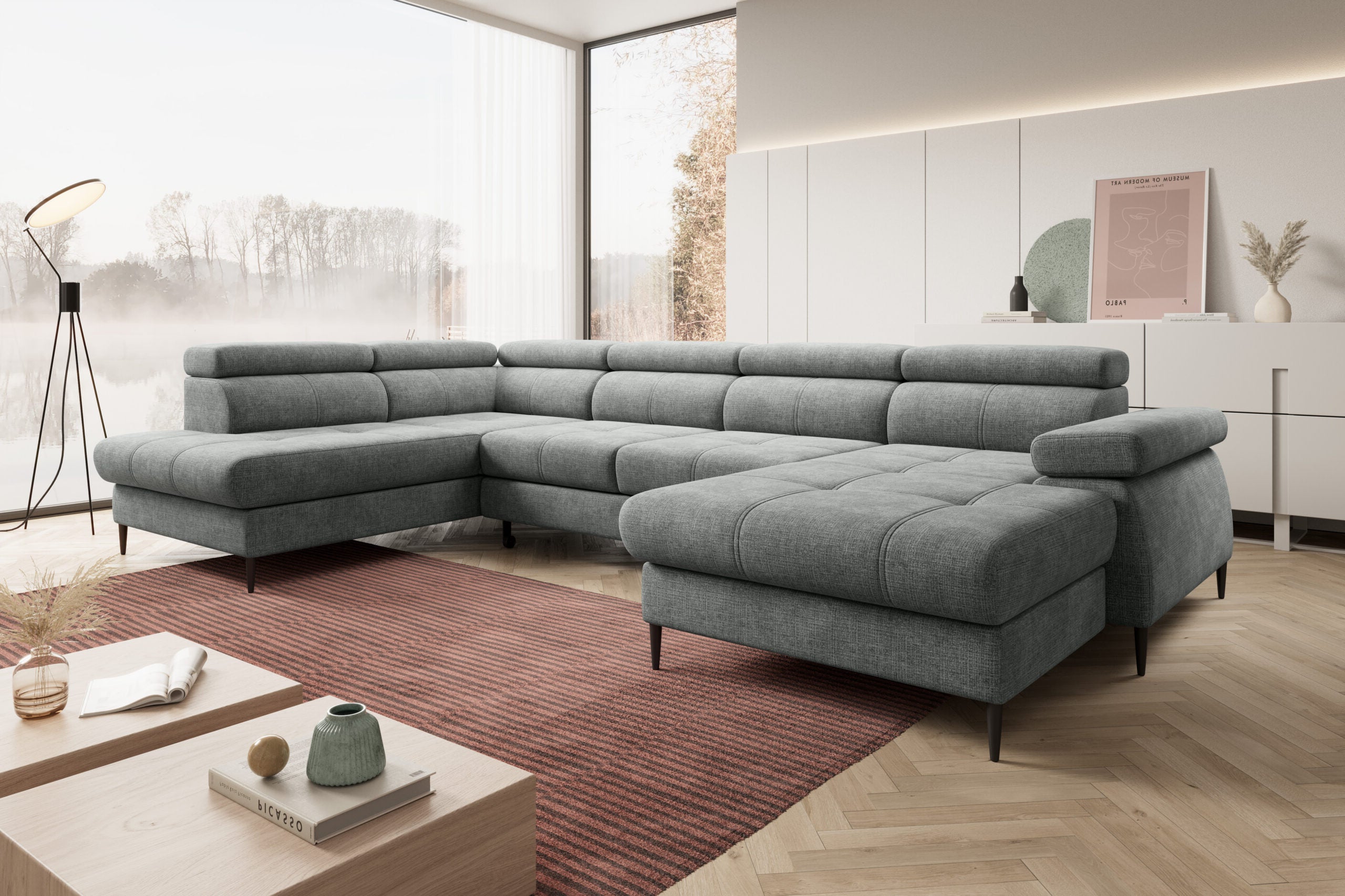 Designer Ecksofa Córdoba III mit Schlaffunktion & Bettkasten in Chenille