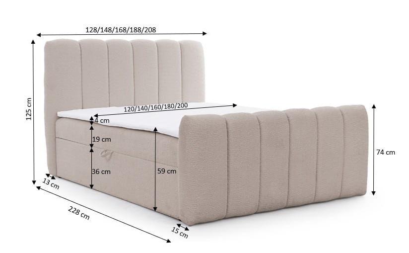Designer Boxspringbett Chloe Chenille mit Stauraum