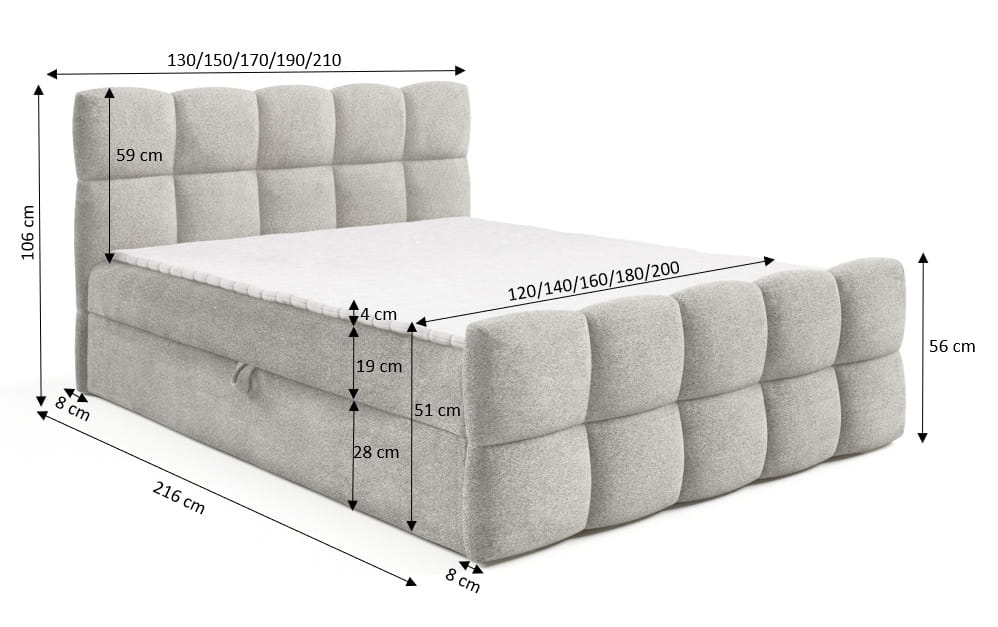 Designer Boxspringbett Valentino Bouclé mit Stauraum