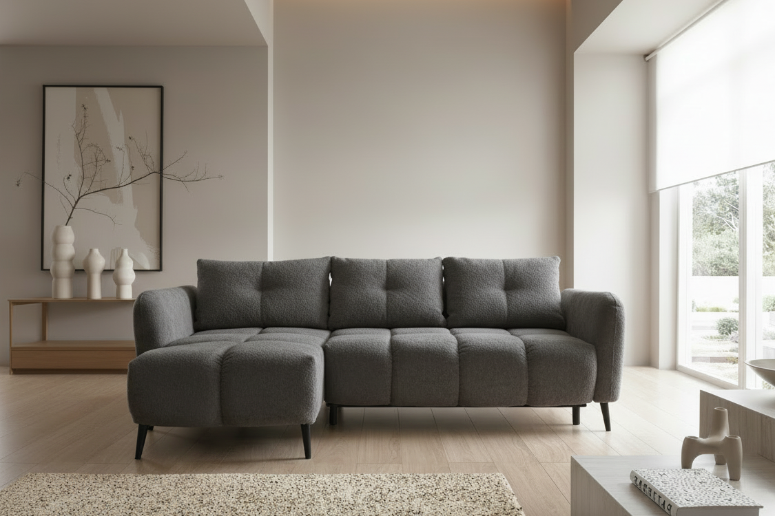 Designer Sofa Apollo mit Schlaffunktion & Bettkasten in Bouclé