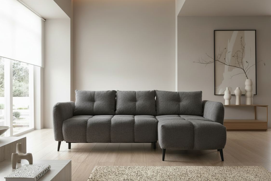 Designer Sofa Apollo mit Schlaffunktion & Bettkasten in Bouclé