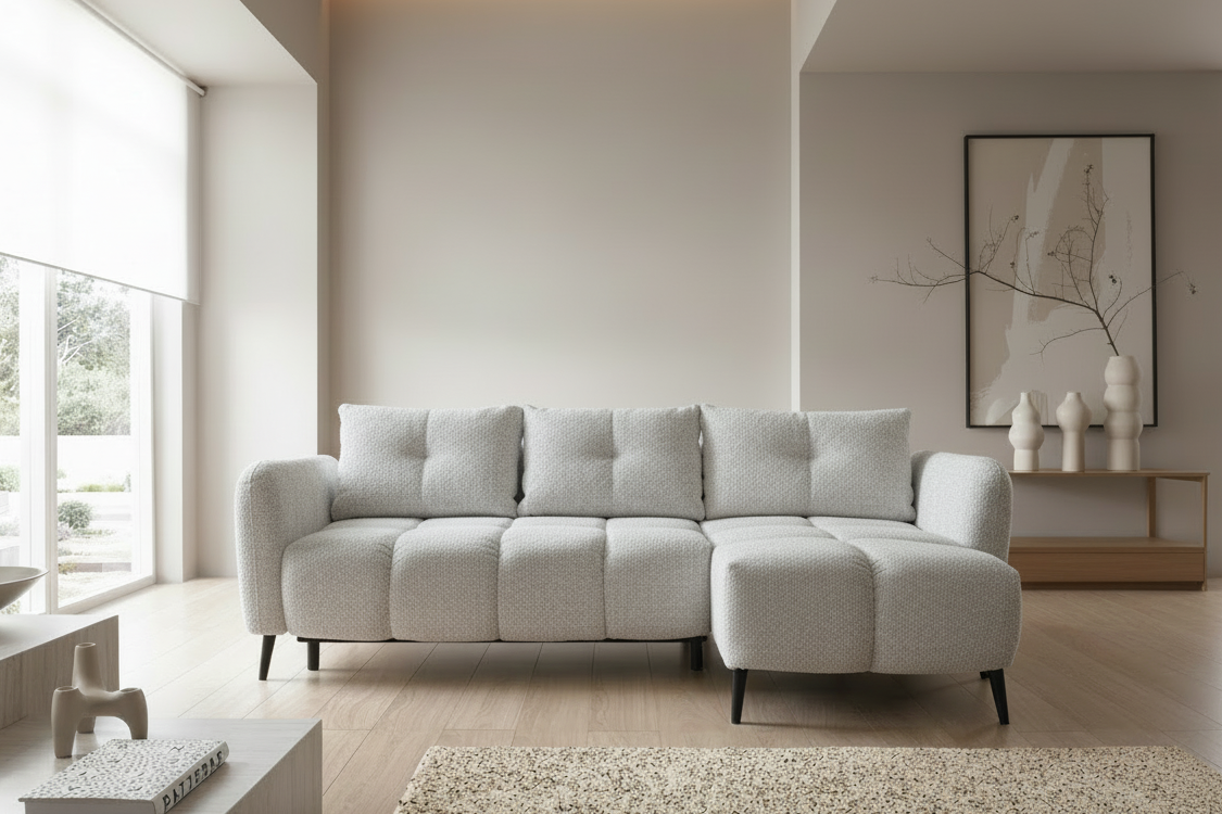 Designer Sofa Apollo mit Schlaffunktion & Bettkasten in Bouclé