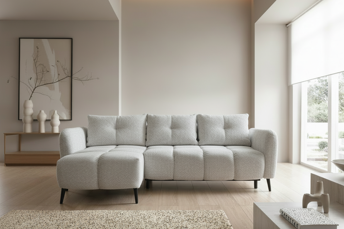 Designer Sofa Apollo mit Schlaffunktion & Bettkasten in Bouclé