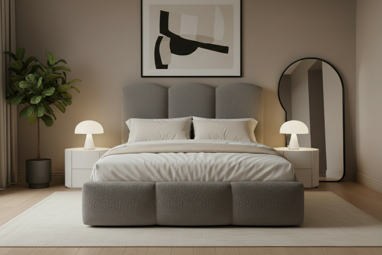 Bett Frontalansicht Grau