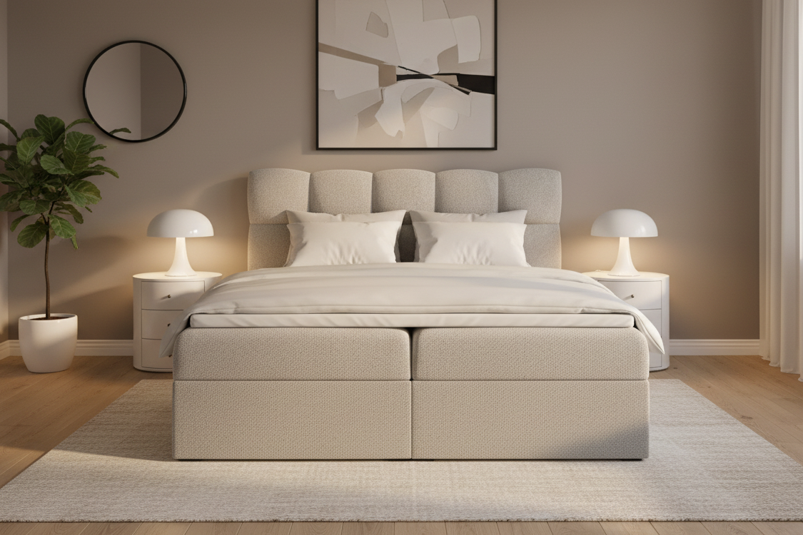 Designer Boxspringbett Nova Bouclé mit Stauraum