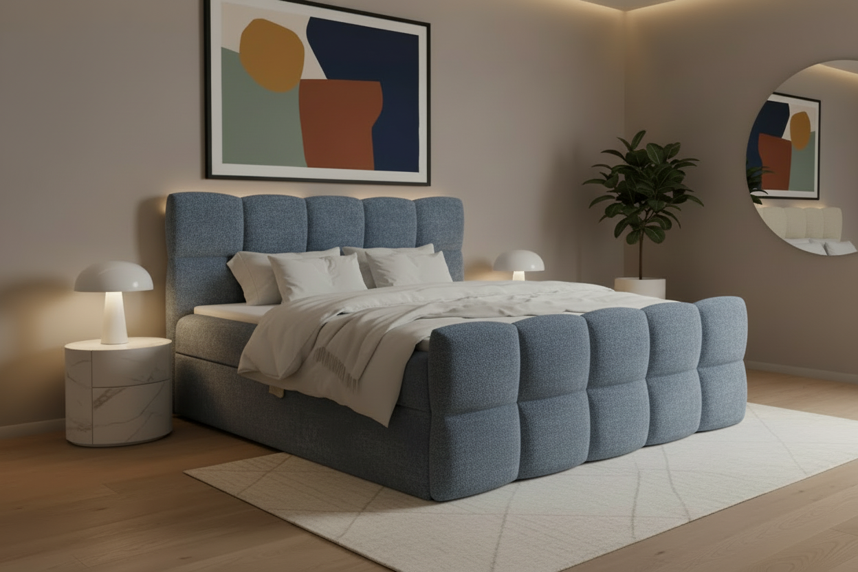 Bett Schrägansicht Blau