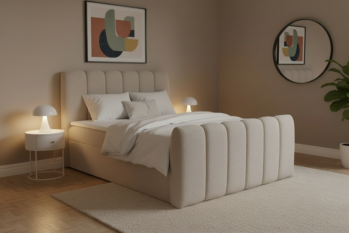 Designer Boxspringbett Chloe Chenille mit Stauraum