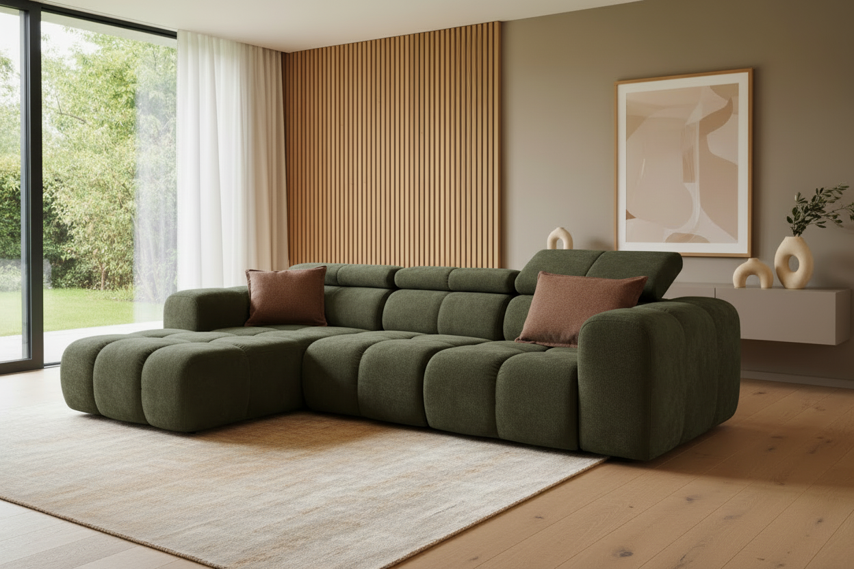 Designer Ecksofa Bloom elektrisch mit Sitzverstellung Chenille