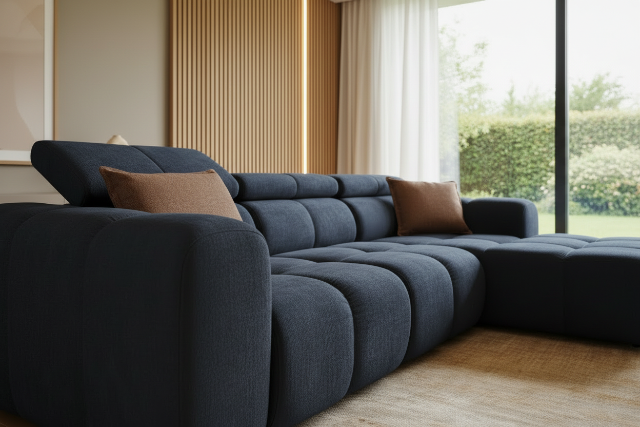 Bloom Ecksofa Dunkelblau 45° Ansicht