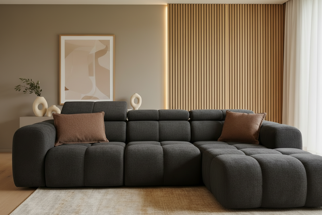 Bloom Ecksofa Dunkelgrau Frontalansicht