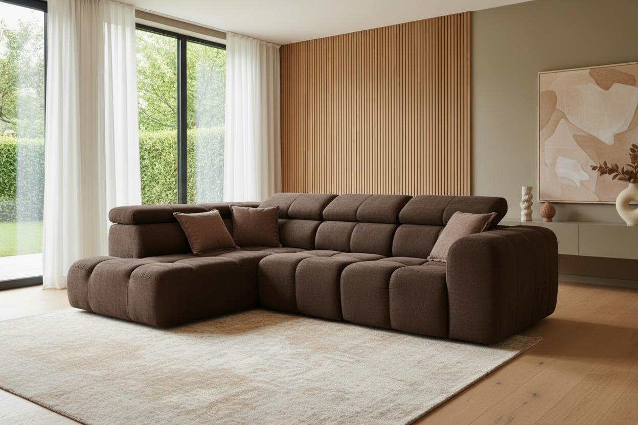 Designer Ecksofa Bloom L mit Kopfstützen Chenille