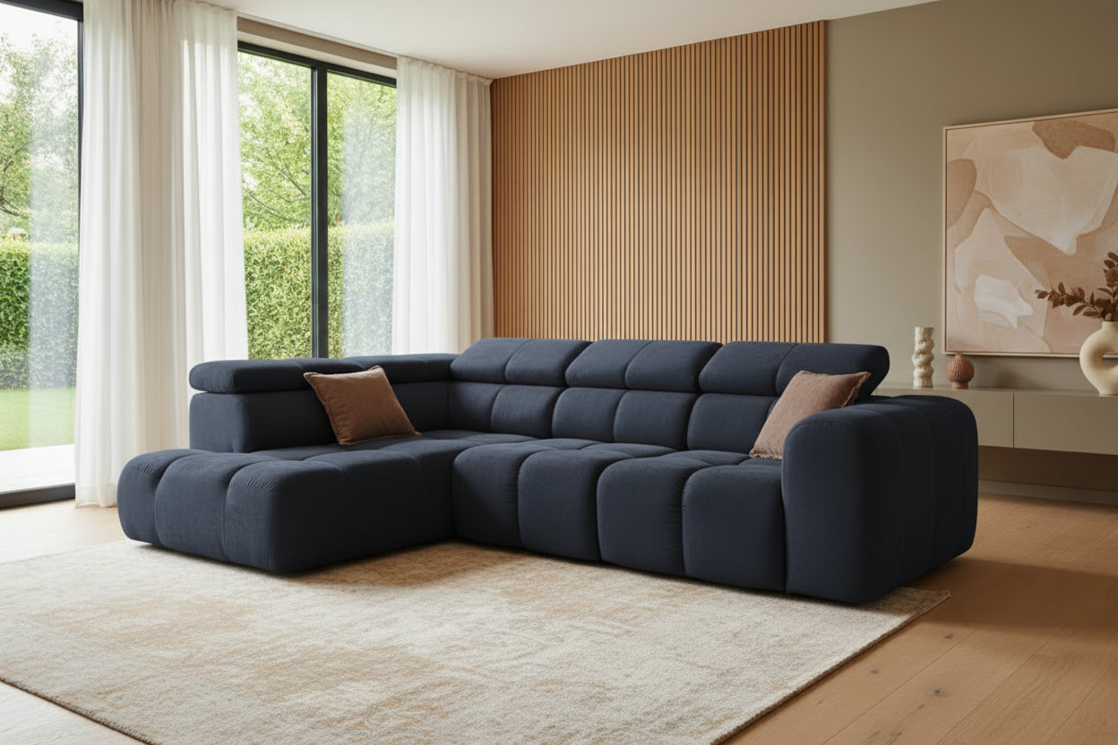 Designer Ecksofa Bloom L mit Kopfstützen Chenille