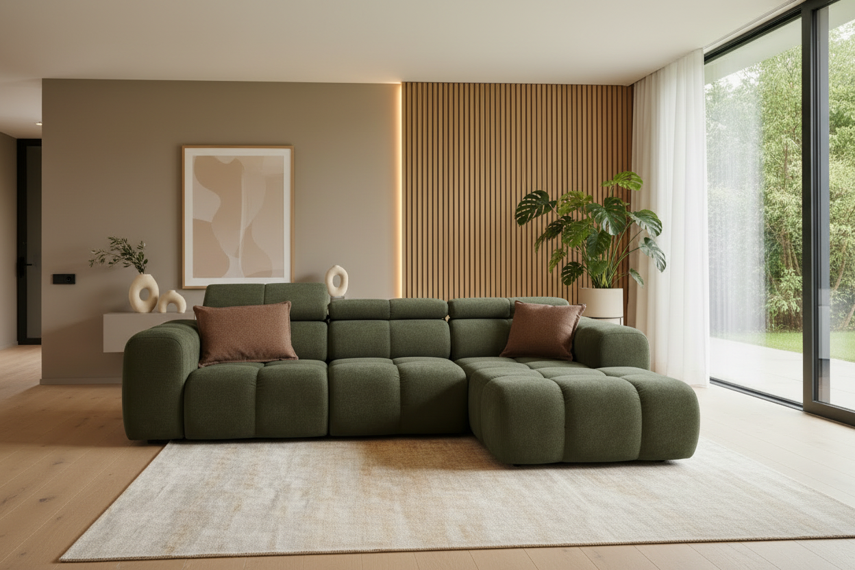 Bloom Ecksofa Olivgrün Frontalansicht Nah