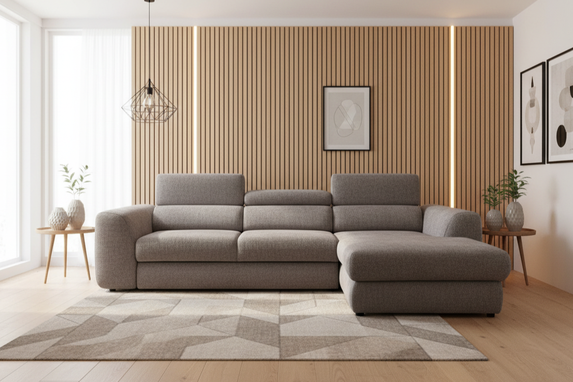 Designer Ecksofa Bluvel I mit Schlaffunktion & Bettkasten in Chenille