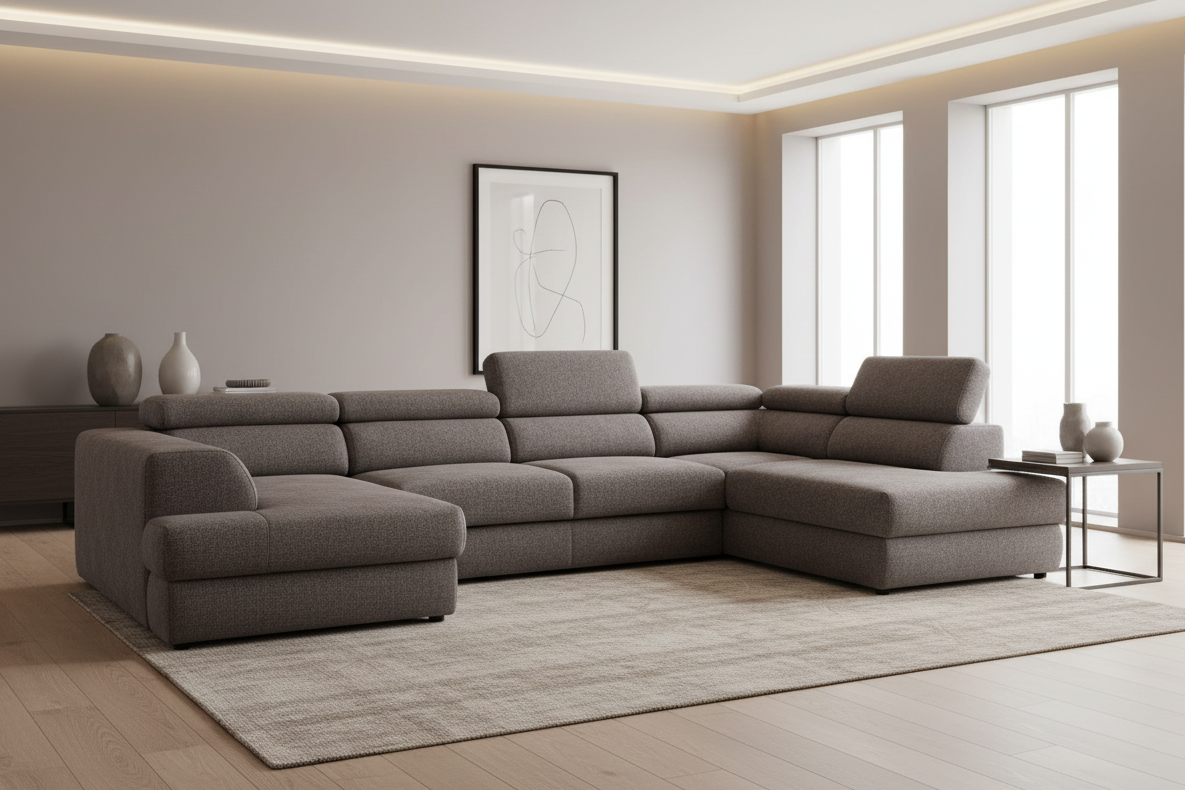 Designer Ecksofa Bluvel III mit Schlaffunktion & Bettkasten in Chenille