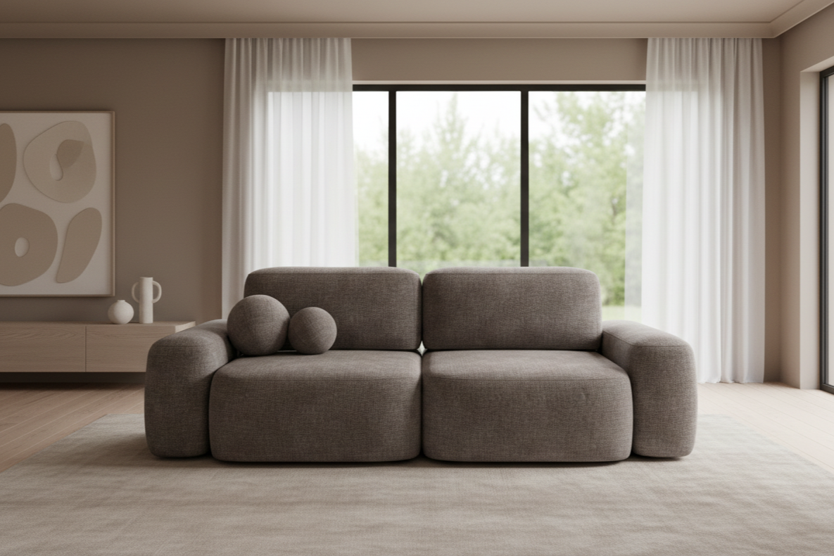 Designer Sofa Bold mit Schlaffunktion & Bettkasten in Chenille