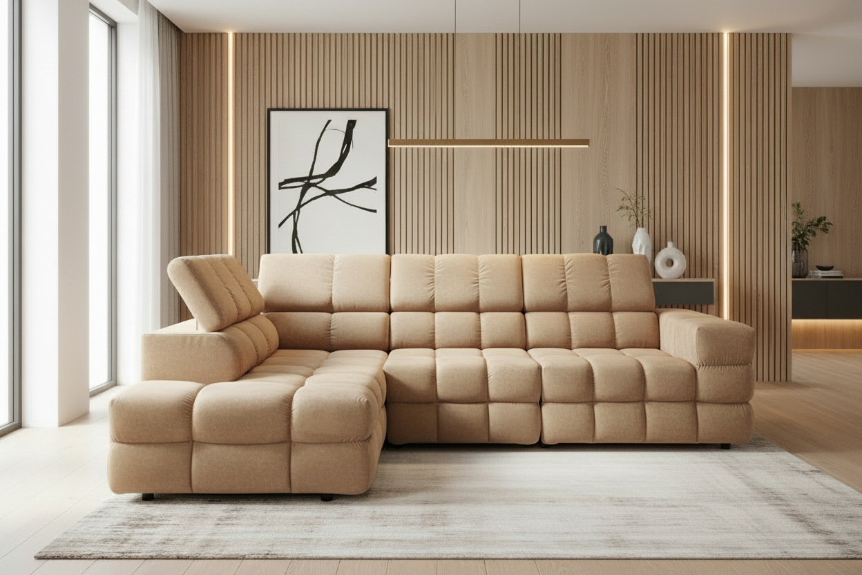 Designer Ecksofa Buffalo mit Schlaffunktion & Bettkasten in Samt
