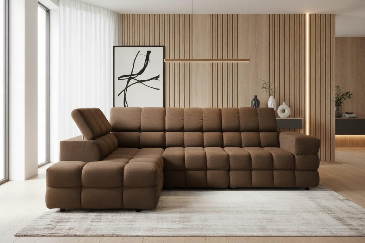 Designer Ecksofa Buffalo mit Schlaffunktion & Bettkasten in Samt