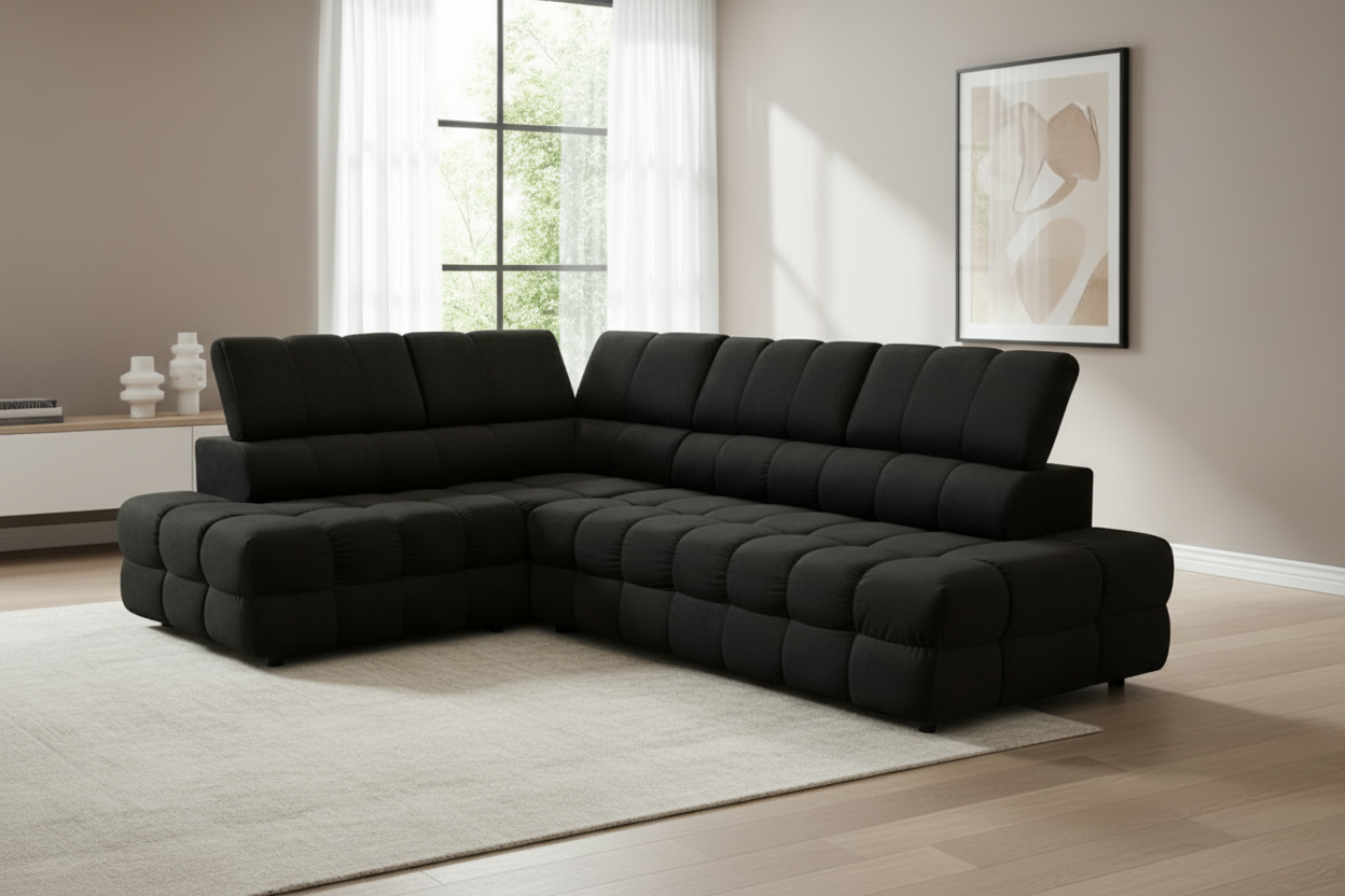 Buffalo Ecksofa Schwarz Schrägansicht