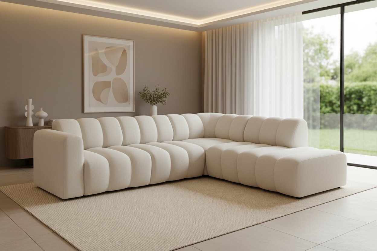 Designer Bummel L Ecksofa modular in Bouclé