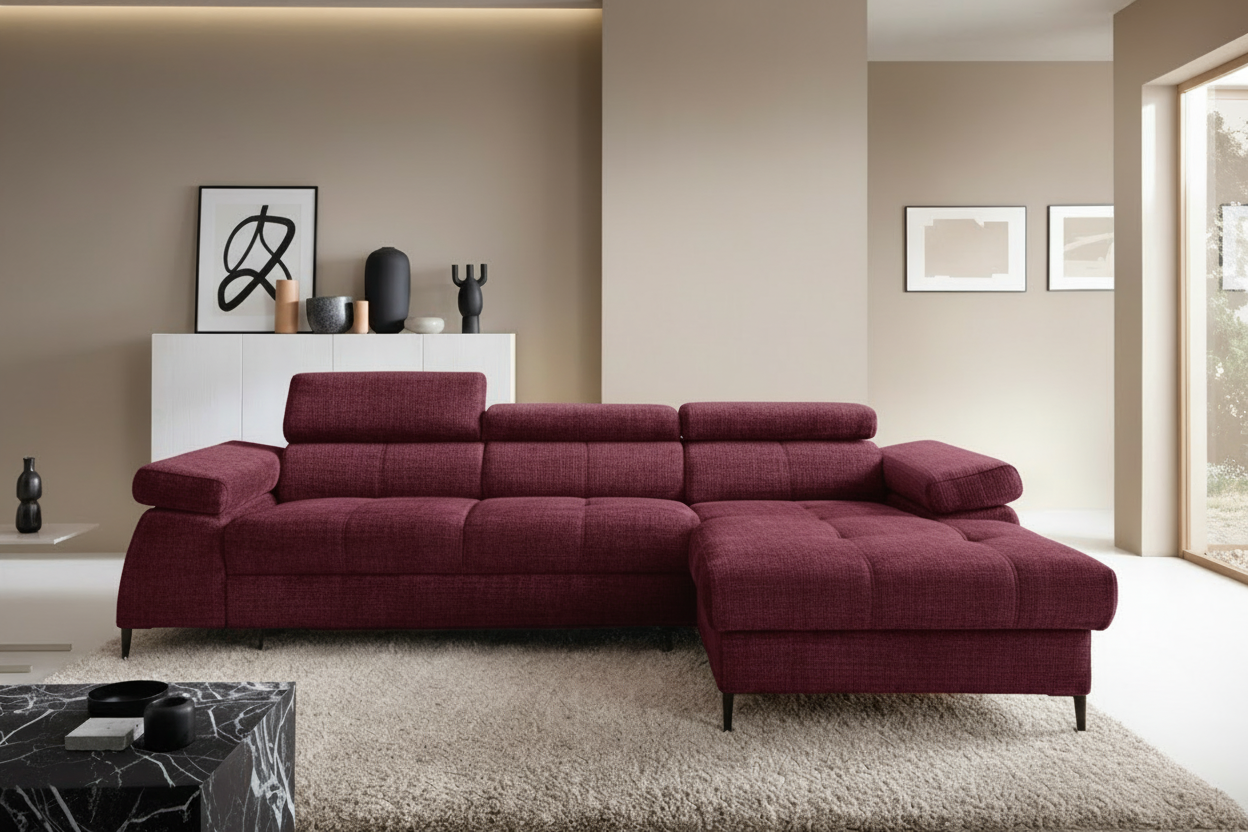 Designer Ecksofa Córdoba I mit Schlaffunktion & Bettkasten in Chenille