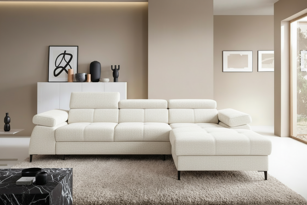 Designer Ecksofa Córdoba I mit Schlaffunktion & Bettkasten in Chenille