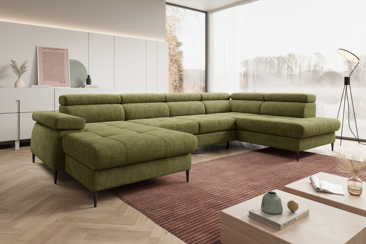 Córdoba III Ecksofa in Cremona Chenille Moose Green