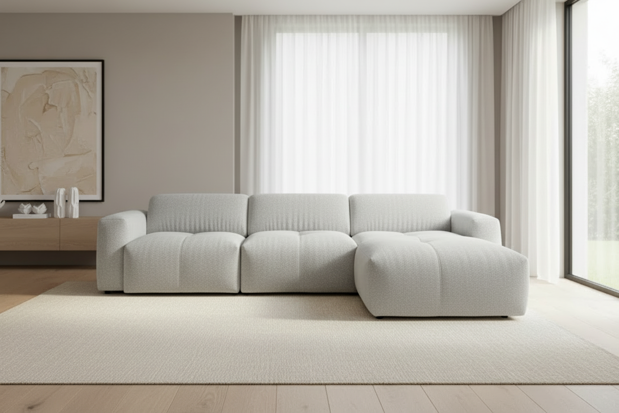 Calm L Ecksofa Hellgrau Front