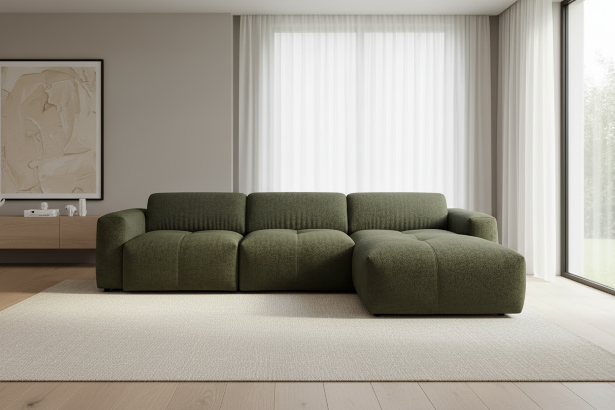 Calm L Ecksofa Olivgrün Front