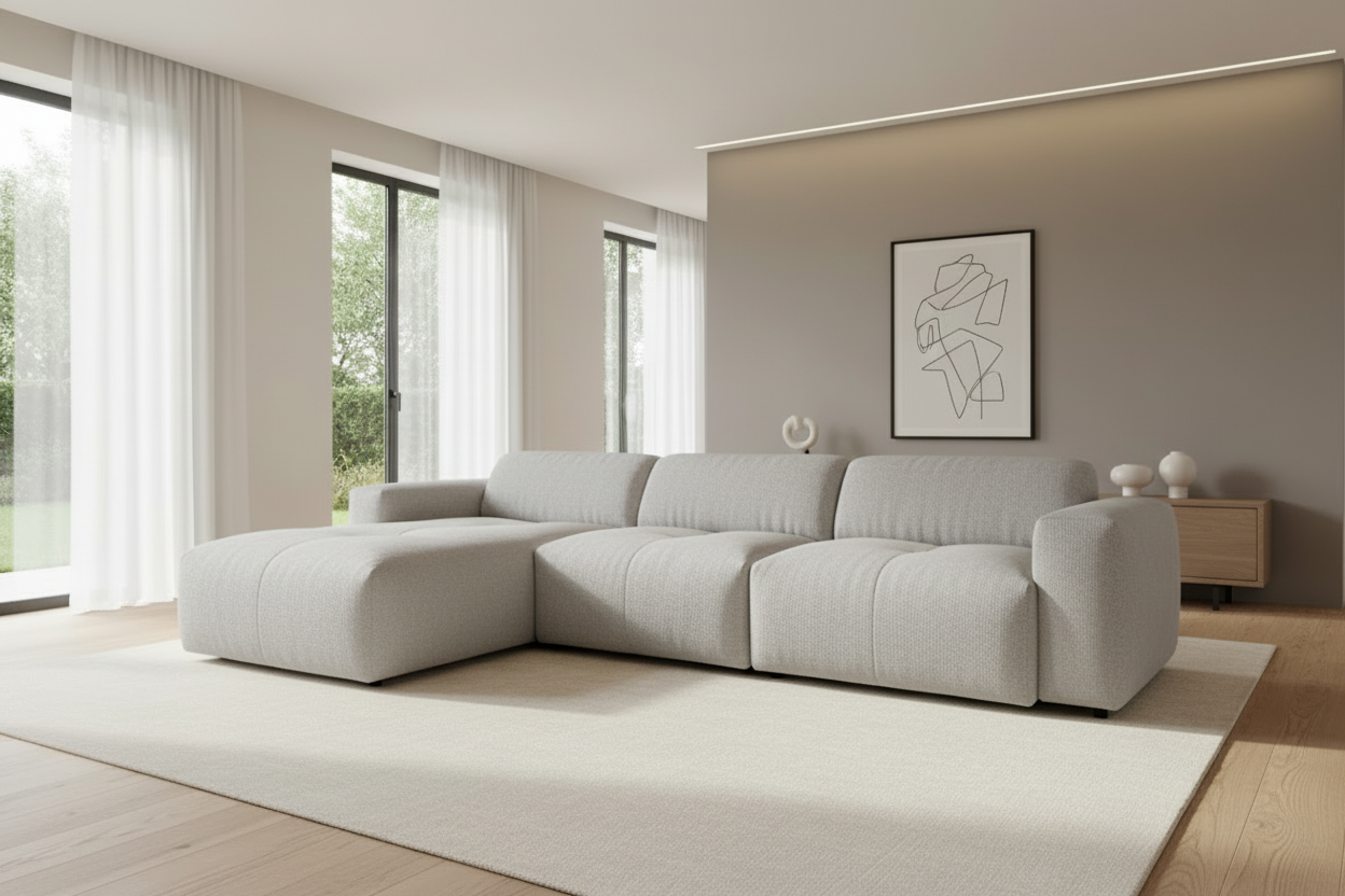 Designer L Ecksofa Calm modular in Bouclé