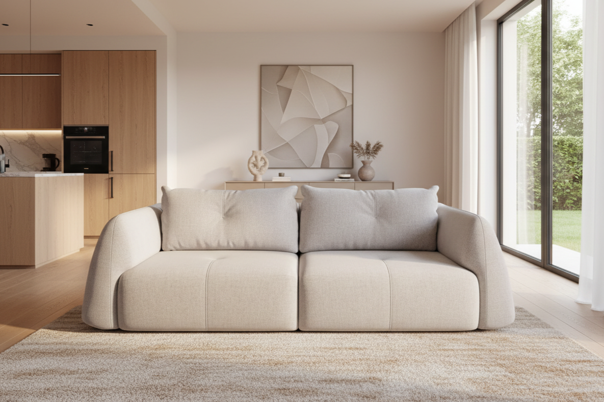 Designer Sofa Camira mit elektrisch verstellbarer Sitztiefe in Stoff