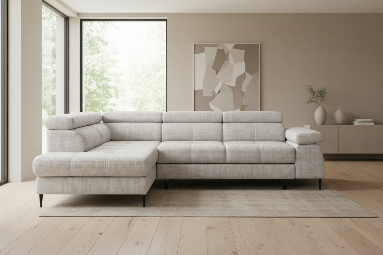 Designer Ecksofa Cordoba II mit Schlaffunktion & Bettkasten in Chenille