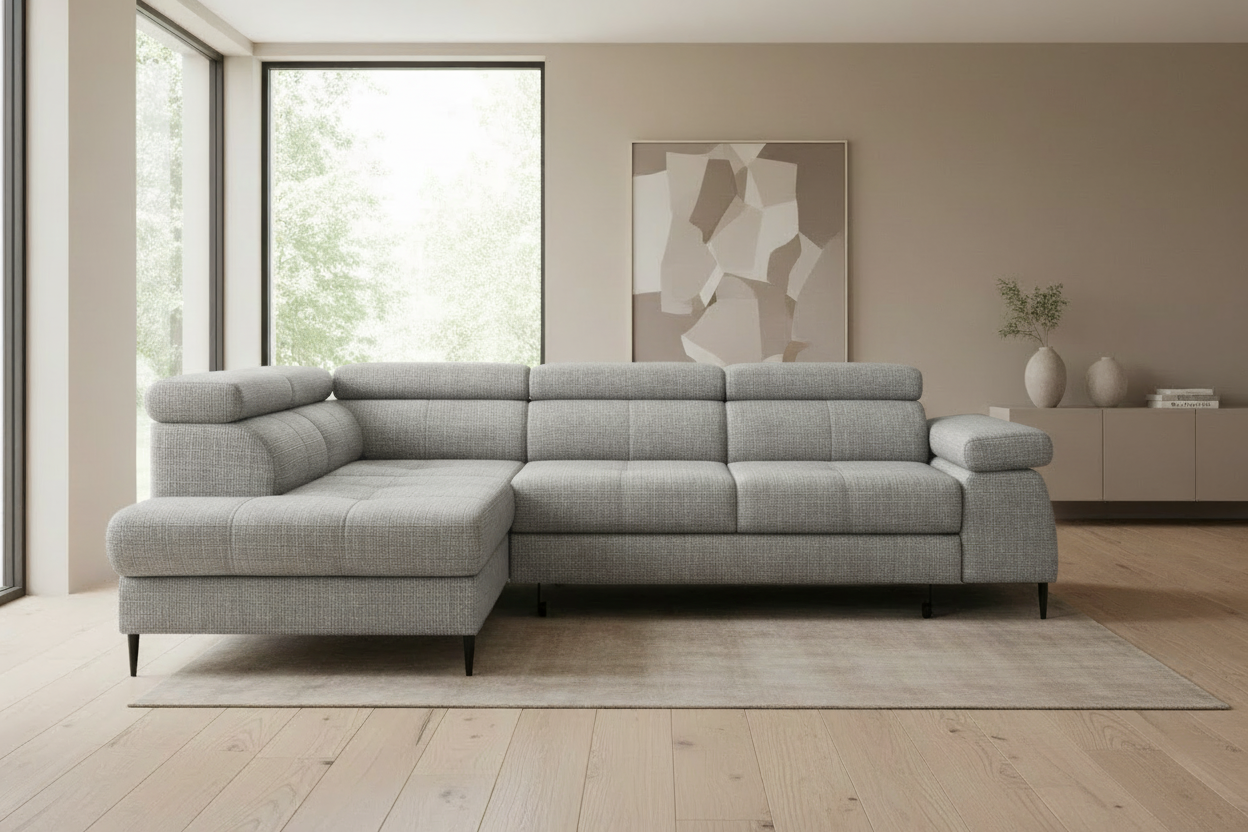 Designer Ecksofa Cordoba II mit Schlaffunktion & Bettkasten in Chenille